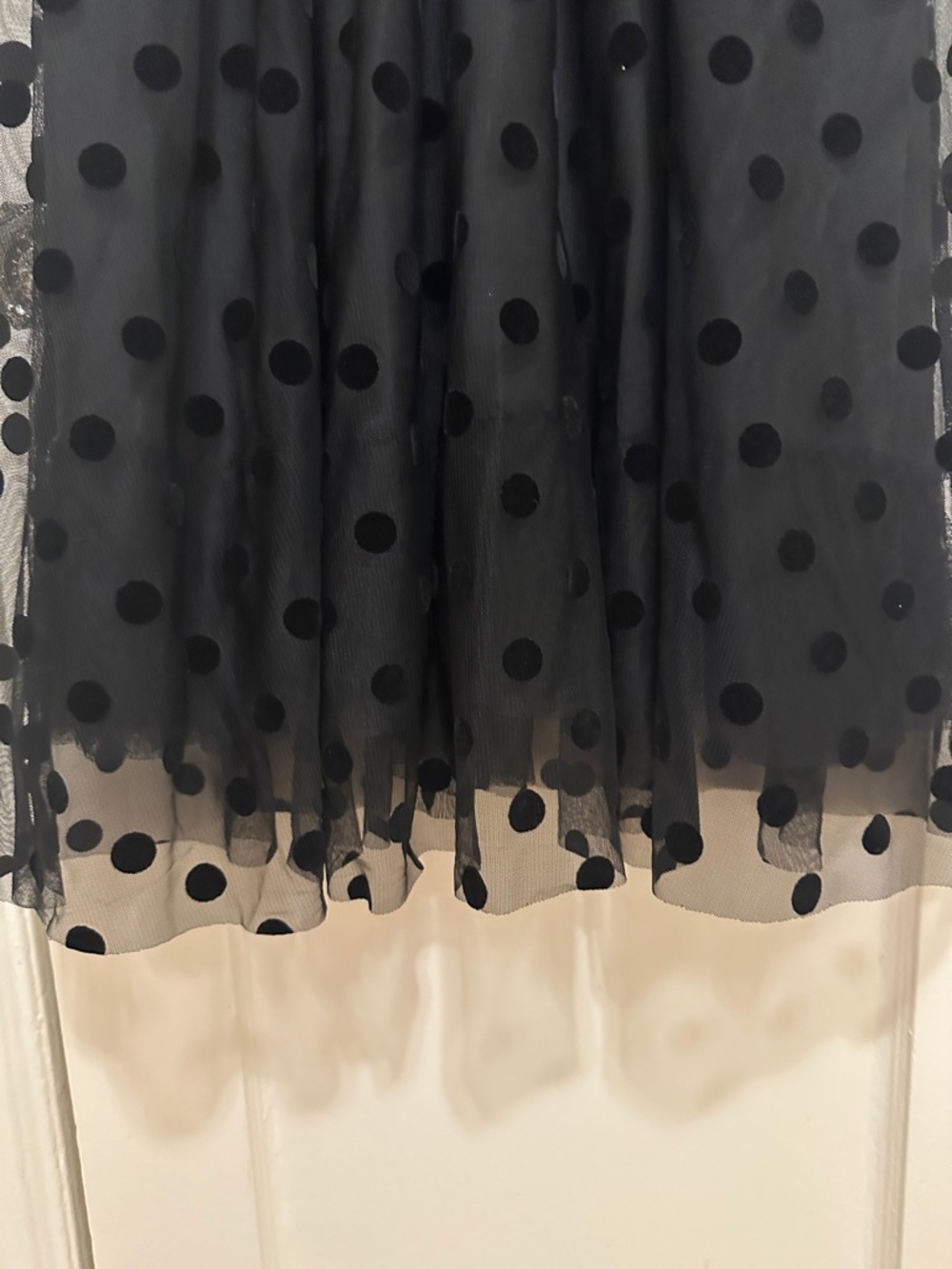 Boden Black Polka Dot Mesh Midi Dress with Sheer Sleeves - Picture 6 of 12